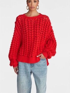 KBB By Kahlana Chunky Open-Stitch Red Sweater Women's Knit Pullover Sz Small NWT